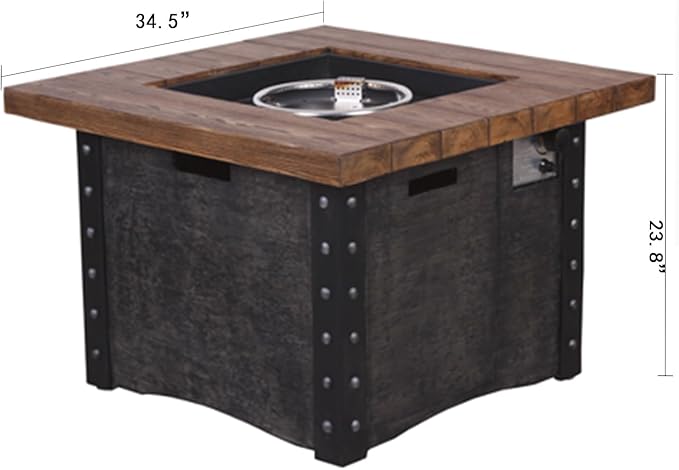Afterglow Outdoor TerraFab Propane Fire Pit Table for Outside Patio Backyard Garden, Firepit Table with Weather Cover and Lava Rocks，50000 BTU，34.5”X34.5”X23.8”H, Black, CSA Certificated
