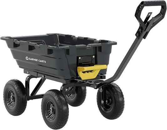 GarveeLife 1400lbs 7Cu.Ft. Garden Dump Cart Tow Behind with 2-in-1 Convertible Handle and 13in All Terrain Wheels, Heavy Duty Poly Pull Behind Yard Dump Wagon ATV Trailer for Lawn Mower Tractor