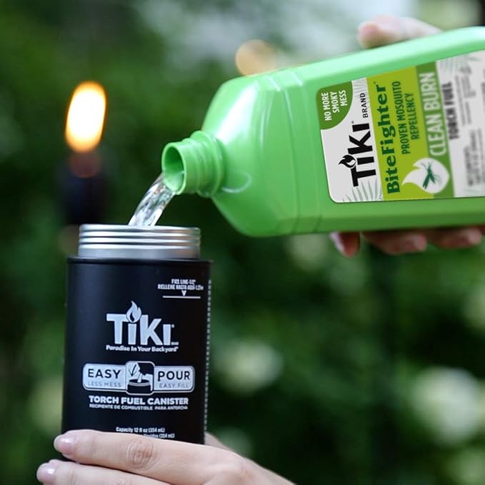 TIKI Clean Burn Mosquito Repellent Torch Fuel – 1/4 Gallon (32 oz.), Smokeless & Low-Soot Citronella, Mosquito Repellent, Plant-Based Formula for Outdoor, Patio, Garden & Backyard Torches