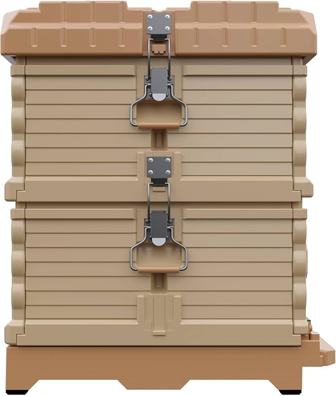 Apimaye Ergo Insulated 10 Frame Bee Hive Set [NO Frames Included] (Double Deep, Tan Body Green Entrance)