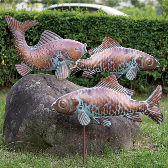 CLYB Outdoor Garden Sculptures & Statues Koi Fish Decor Antique Koi Garden Decor for Outside,Patio,Backyard,Pond,Home Decoration,Metal Fish Sculptures,Gardening Gifts for Women Mom Grandmom,Set of 3