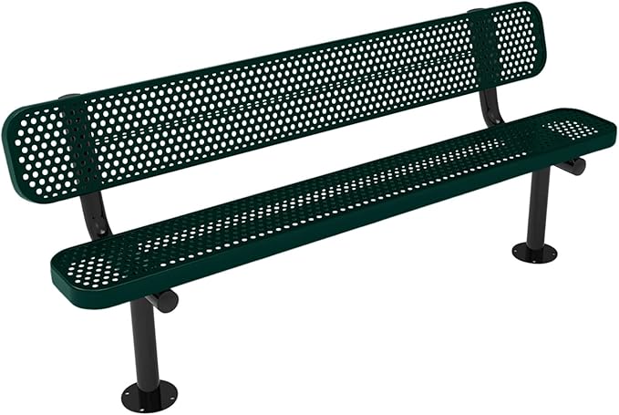 COATEDOUTDOORFURNITURE Coated Outdoor Furniture Heavy-Duty Outdoor Bench Thermoplastic Coated, Punched Steel, Commercial-Grade Seating, Made in America (Surface with Back, 6 Ft, Dark Green)