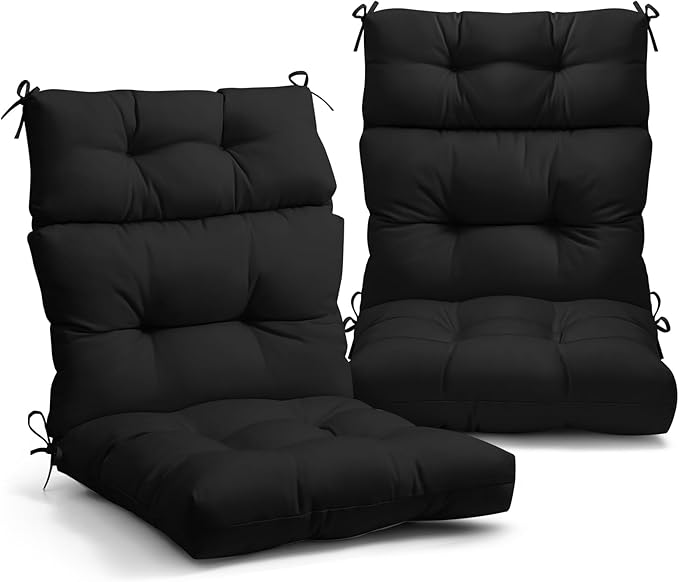 EAGLE PEAK Tufted Outdoor/Indoor High Back Patio Chair Cushions, Set of 2, 46'' x 22'', Black