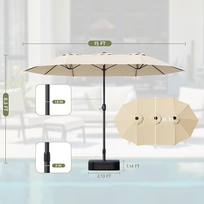 Outdoor Patio Umbrella, Table Umbrella with Push Button Tilt and Crank, 8 Ribs Market Umbrella