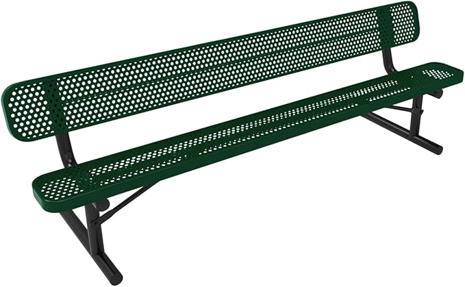 COATEDOUTDOORFURNITURE Coated Outdoor Furniture Heavy-Duty Portable Outdoor Bench Thermoplastic Coated, Punched Steel, Commercial-Grade Seating, Made in America (Portable with Back, 8 Ft, Green)