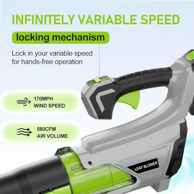 Adedad Cordless Leaf Blower with 2x4000mAh Batteries & Charger 580CFM/170MPH Lightweight Handheld Electric Blower for Lawn Care, Patio, Garden & Debris Clearing