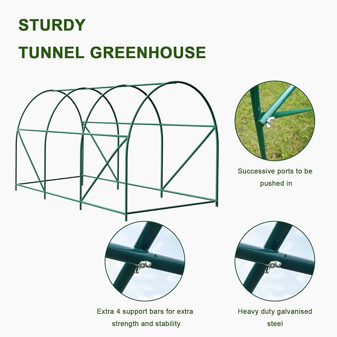 11.4x6.5x6.5 FT Greenhouse, Large Walk-in Green Houses for Outside, Tunnel Greenhouse with Thicken PE Cover with Mesh Door and 6 Ventilation Windows