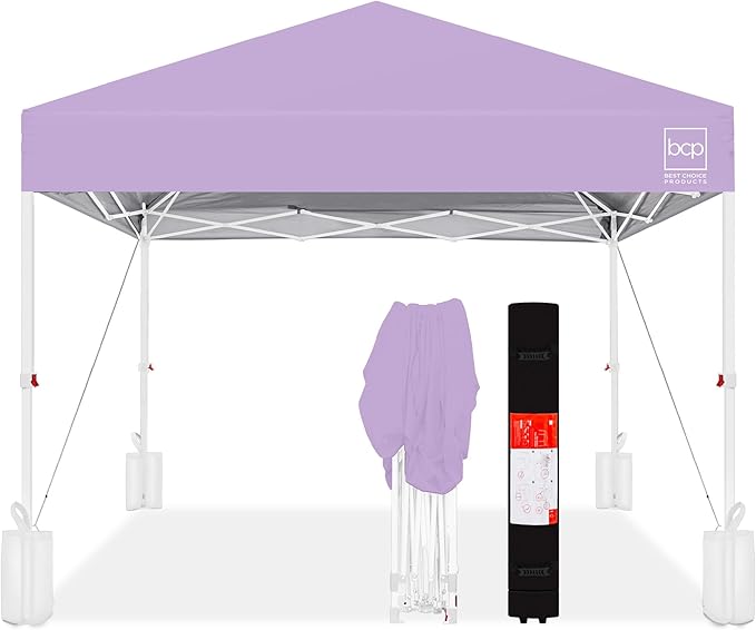Best Choice Products 8x8ft 1-Person Setup Pop Up Canopy Tent Instant Portable Shelter w/ 1-Button Push, Case, 4 Weight Bags - Lilac/White