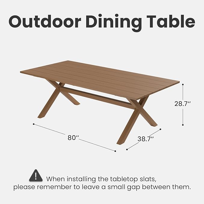 Aeeiua 80" x 38" Outdoor Dining Table, Rectangle Patio Table with Slatted Tabletop for Backyard, Garden, Deck, Poolside