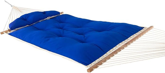 Nags Head Hammocks Royal Blue Sunbrella Tufted Hammock – 13 ft. x 55 in., 2-Person, 450 lb Capacity, Detachable Pillow, Cumaru Spreader Bar, Galvanized Hardware, Handcrafted in The Carolinas