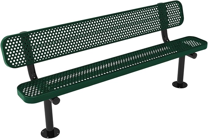 COATEDOUTDOORFURNITURE Coated Outdoor Furniture Heavy-Duty Outdoor Bench Thermoplastic Coated, Punched Steel, Commercial-Grade Seating, Made in America (Surface with Back, 6 Ft, Textured Green)
