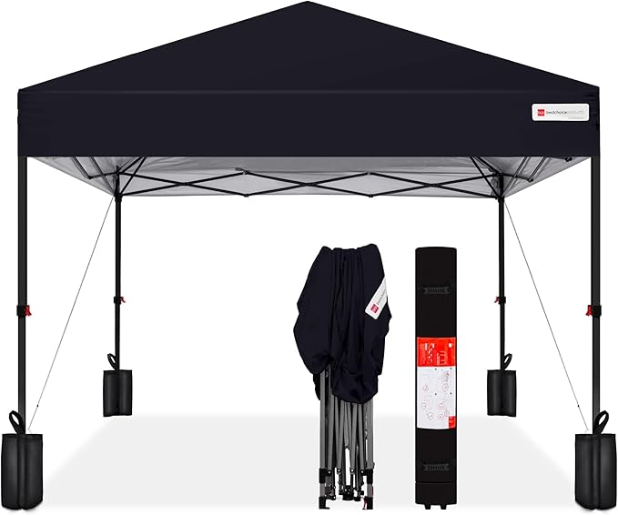 Best Choice Products 8x8ft 1-Person Setup Pop Up Canopy Tent Instant Portable Shelter w/ 1-Button Push, Case, 4 Weight Bags - Black