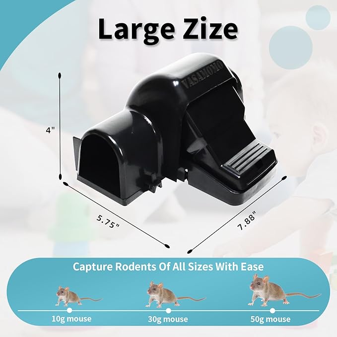 Large Rat Trap, Humane Dual-Entry Tunnel Traps for Rat, Mice & Chipmunks, Instant Kill Rodent Snap Trap with Sensitive Trigger and Powerful Jaws, for Both Indoor & Outdoor,Pack of 4