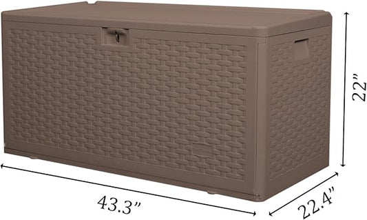 TARKARI Premium Pro Edition 73 Gallon Lockable Resin Deck Box, Waterproof & UV-Resistant Outdoor Storage Box for Outdoor Cushion Storage, Garden Tools & Pool Accessories Storage, Coffee