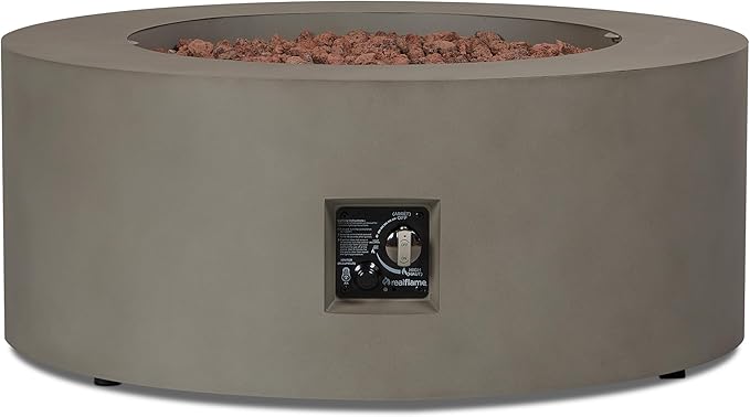 Real Flame Aegean 36" Round Propane or Natural Gas Fire Pit Table, 50,000 BTU, Powder-Coated Steel, Push-Button Ignition, CSA Certified, Lava Rock, Storage Cover, Stainless Steel Burner with Lid