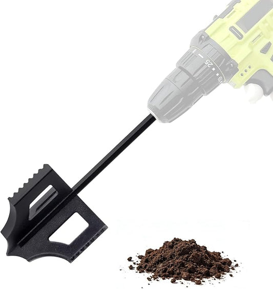 4-in-1 Soil Cultivator Garden Tiller Attachment Loosener Tool and Soil Digger for Flower Box and Gardening Bed, Planter Auger Compatible with 3/8" Hex Drive Drill