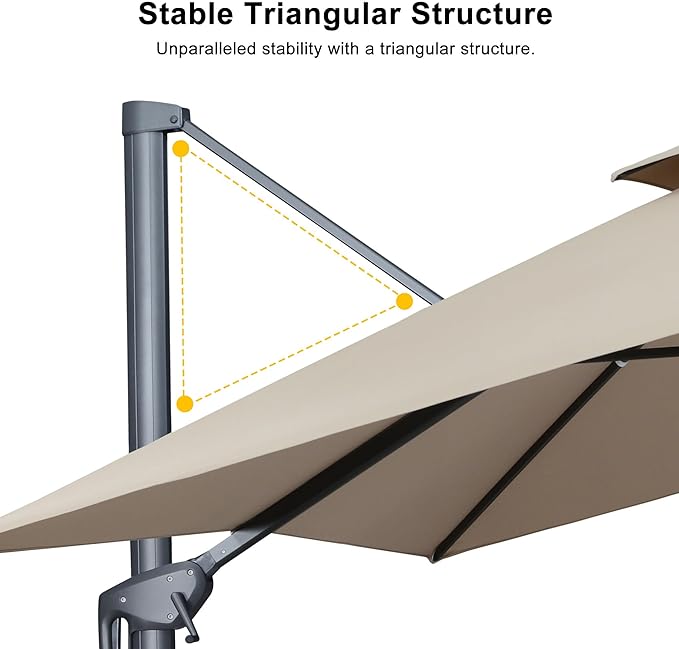 PURPLE LEAF 12 FT Cantilever Umbrella Outdoor Patio Umbrella, Large Offset Square Umbrella, Windproof Heavy Duty Hanging Outside for Patio, Sand Dune