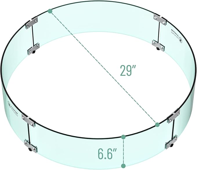 Skyflame 29" Round Glass Wind Guard, Upgraded Prevent Falling Apart Thick/Clear Tempered Glass Panel with Hard Aluminum Corner Bracket & Feet for 24" Round Fire Pit Burner Pans