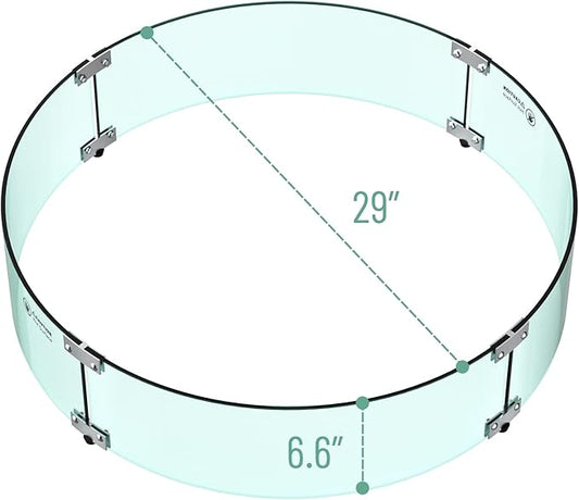 Skyflame 29" Round Glass Wind Guard, Upgraded Prevent Falling Apart Thick/Clear Tempered Glass Panel with Hard Aluminum Corner Bracket & Feet for 24" Round Fire Pit Burner Pans