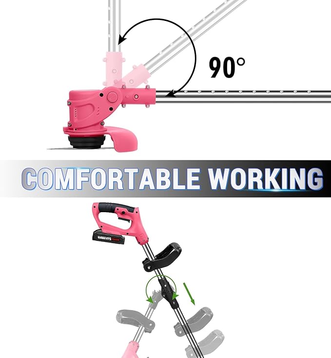 21V Cordless Grass Trimmer, Electric String Weed Wacker with 2.0Ah Lithium Battery, Telescopic Handle, 40 Min Runtime, 18000 RPM, Low Noise 92dB (Red)