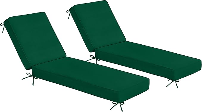 Sundale Outdoor Olefin Chaise Lounge Cushion Set of 2, Water-Resistant Patio Lounge Chair Cushion, Thick Lounger Pad with 4 Straps Dark Green, 80 x 26 x 4 Inches