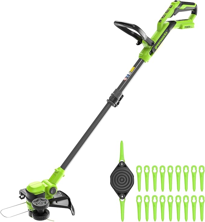 Greenworks 24V 12" Cordless String Trimmer/Edger with 20 Replacement Blades, Battery and Charger Not Included