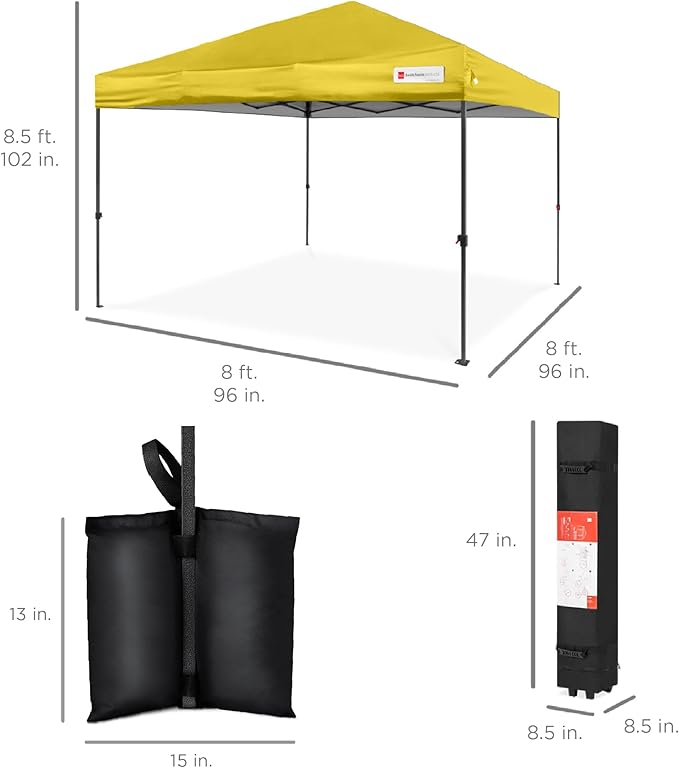 Best Choice Products 8x8ft 1-Person Setup Pop Up Canopy Tent Instant Portable Shelter w/ 1-Button Push, Case, 4 Weight Bags - Yellow