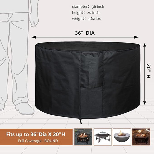 SheeChung Fire Pit Cover Round 36”D X 20”H,Heavy Duty 600D Polyester Outdoor Fire Pit Cover,Waterproof Patio Fire Table Cover,Fits 33-36 inch Gas Firepit/Bowl