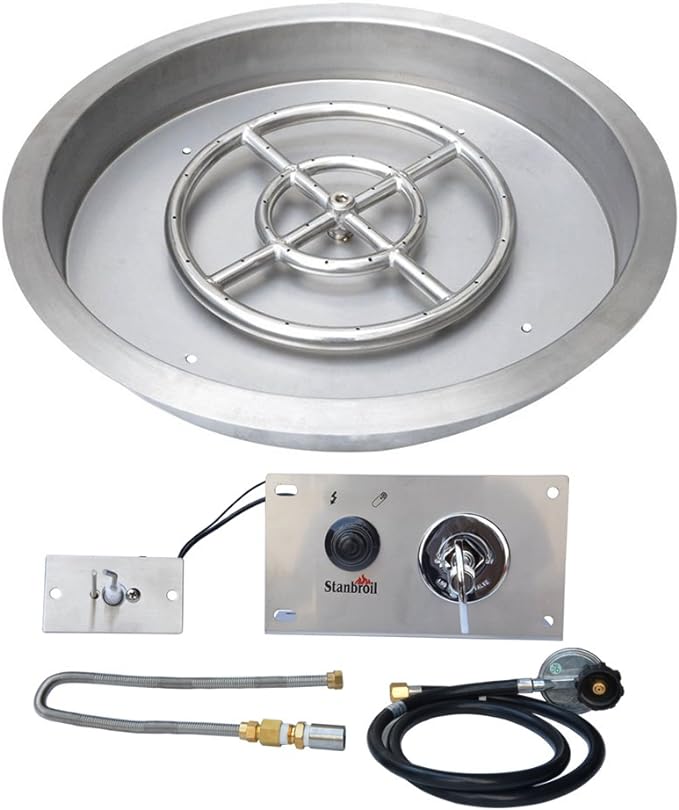 Stanbroil 19 Inch Drop-in Round Fire Pit Kit with Spark Ignition Kit, Propane Gas Version, 304 Stainless Steel