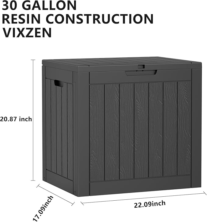 32 Gallon Deck Box Large Outdoor Storage for Patio Furniture,Outdoor Cushions,Garden Tools and Pool Supplies,Waterproof,Resin,Lockable(Black)