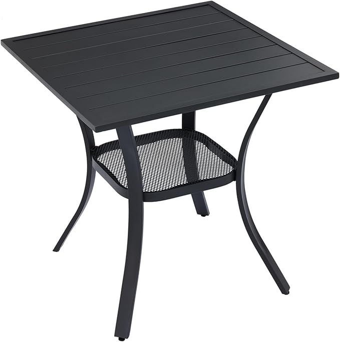 VICLLAX Small Square Outdoor Patio Table, All Weather Metal Outdoor Dining Table for Lawn Garden, 27.5"x 27.5" Patio Table for Outside, Black