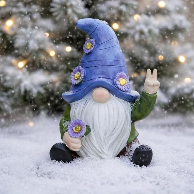 Peace Gnome Garden Statue - Original Design - Blue Peace Gnome Design for Yard, Lawn, Patio, Porch - Weatherproof Resin Garden Decoration - Solar Light - Outdoor Decor & Unique Gnome Gift for Women