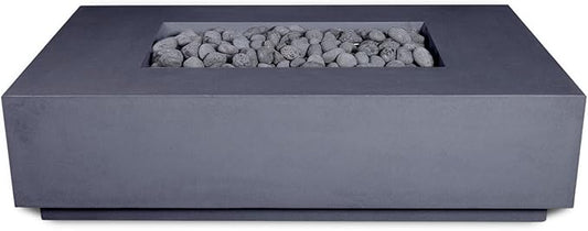Vivid Heat - 60" Premium “Mesa 2" Concrete Fire Bowl - Heavy Cement Rectangle Natural Gas Fire Pit - Square Outdoor Fire Table with Key Valve GFRC (48” L x 32” W x 16” H) (Charcoal Black)