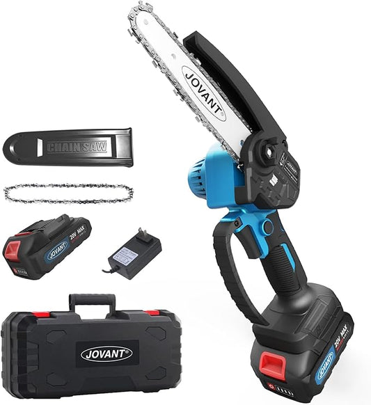 Jovant 6 Inch Mini Chainsaw Cordless, Lightweight Handheld Tree Trimmer & Branch Cutter, Battery Powered with Safety Lock, Electric Chainsaw for Tree Trimming Wood Cutting Pruning (1*Battery)