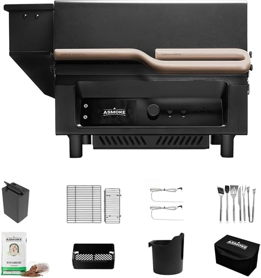 ASMOKE Essential Full Grilling Combo - Smart Portable Wood Pellet Grill & Smoker with 5" LCD Screen, 8-in-1 Grill, 8H Battery, Effortless Cleaning, Wi-Fi Smart Control,271 sq.in, Fit for Family BBQ
