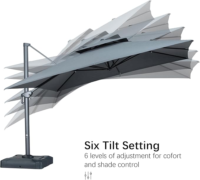 PURPLE LEAF 10' X 13' Double Top Cantilever Patio Umbrella Deluxe Large Outdoor Umbrella Rectangle Offset Umbrella with Fade Resistance for Garden Deck Pool Patio, Mist Grey