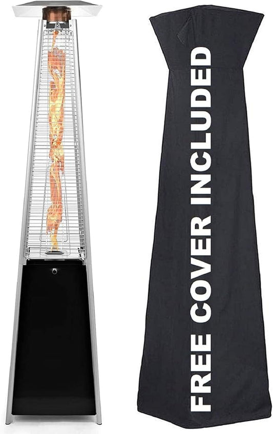 Avenlur Pyramid Patio Heater, 48,000 BTU Outdoor Propane Heater with Quartz Glass Tube, Cover, Ignition & Wheels — Freestanding Gas Heater for Backyard, Deck & Patio
