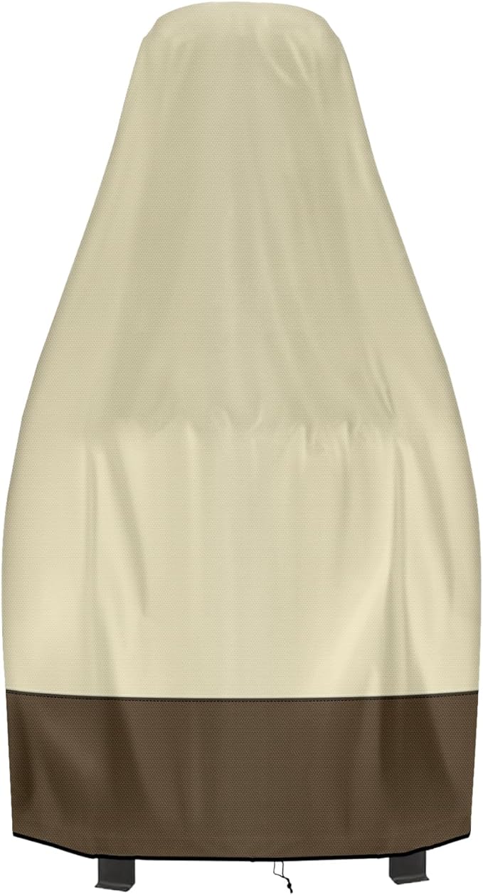 Chiminea Cover Outdoor Waterproof Chiminea Fire Pit Cover Heavy Duty Durable Chiminea Protection Cover with Drawstring (Beige & Brown, 24D x 48H)