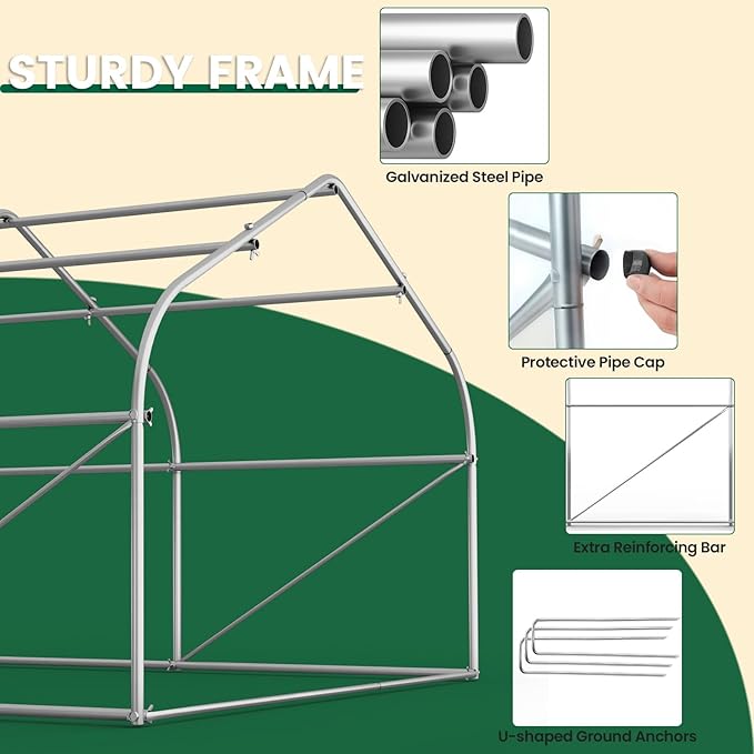 Walk-in Greenhouse 10×20×7FT, Outdoor Tunnel Greenhouse, Large Plant Hoop House for Outside, Hot House for Winter with 6 Ventilated Mesh Windows, Galvanized Steel Frame (Green, 20×10×7FT)