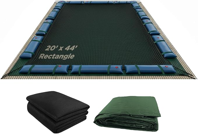 Buffalo Blizzard Supreme Winter Cover Bundle for 20 ft x 44 ft Rectangle Inground or Above Ground Swimming Pools | Green/Black with 5 ft Overlap | Includes Leaf Net Cover