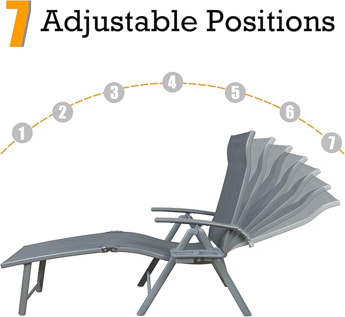 Kozyard Cozy Aluminum Reclining Lounge Chair - Perfect for Beach, Yard, Pool, Deck, and Patio - Outdoor Chaise Lounge with Drink Holder, Weather Free, Adjustable - Assemble-Free (1 Pack, Grey)