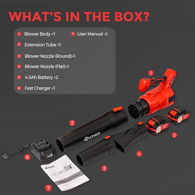 Cordless Leaf Blower with 2 * 21V 4.5Ah Batteries and 2 Tubes, Powerful Lightweight Handheld Garden Leaf Blower, Suitable for Dust Removal, Snow Removal, Yard and Homework