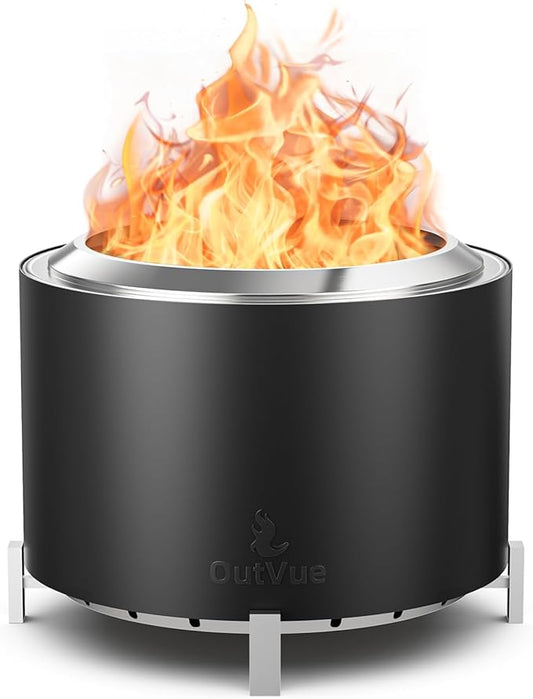 27 inch Stainless Steel Smokeless Fire Pit, Outdoor Smokeless Firepit, Wood Burning Fire Pits for Camping, Bonfire, Low Smoke Firepit for Outside (Vertical Hole)