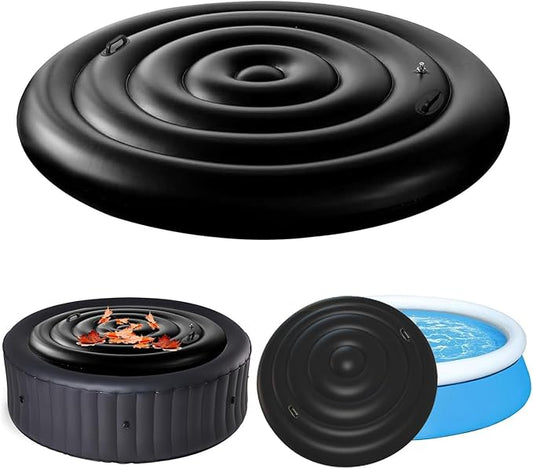 5.4 Ft Inflatable Hot Tub Cover with Handle, Round Hot Tub Cover, Foldable Hot Tub Lid with Handles on 2 Sides for 4-6 Person Hot Tub, Energy Saving and Rain Protection Overflow Cover