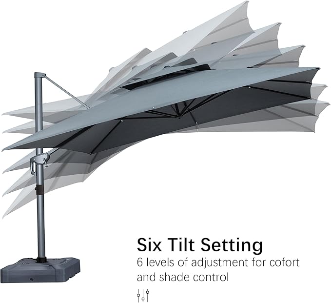 PURPLE LEAF 10 FT Cantilever Umbrella Outdoor Patio Umbrella, Large Offset Square Umbrella, Windproof Heavy Duty Hanging Outside for Patio, Mist Grey