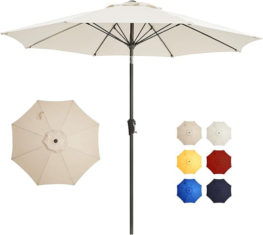 9FT Large Outdoor Patio Umbrella Market Table Umbrella-UV Resistant, Easy Push Button Tilt and Crank, 8 Sturdy Ribs Heavy-Duty Pool Umbrella for Deck,White