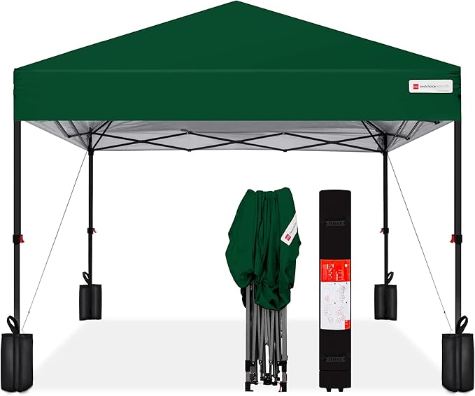 Best Choice Products 8x8ft 1-Person Setup Pop Up Canopy Tent Instant Portable Shelter w/ 1-Button Push, Case, 4 Weight Bags - Forest Green