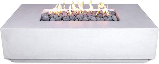 Vivid Heat - 60" Premium Mesa 2 Concrete Fire Bowl Heavy Cement Rectangle Propane Gas Fire Pit - Fire Table, Key Valve GFRC (Ivory)