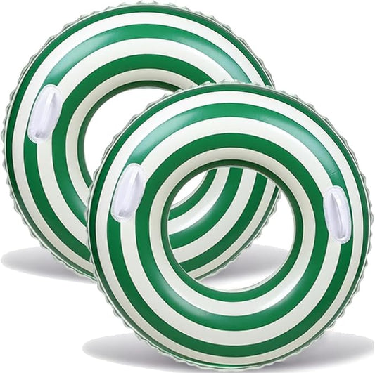 Large Striped Pool Floats- Inflatable Pool Floats for Adults- 2 Pack Striped Floaties Pool Tubes Swim Rings with Handles Inflatable Pool Float for Swimming Pool Party Lake Beach Adults