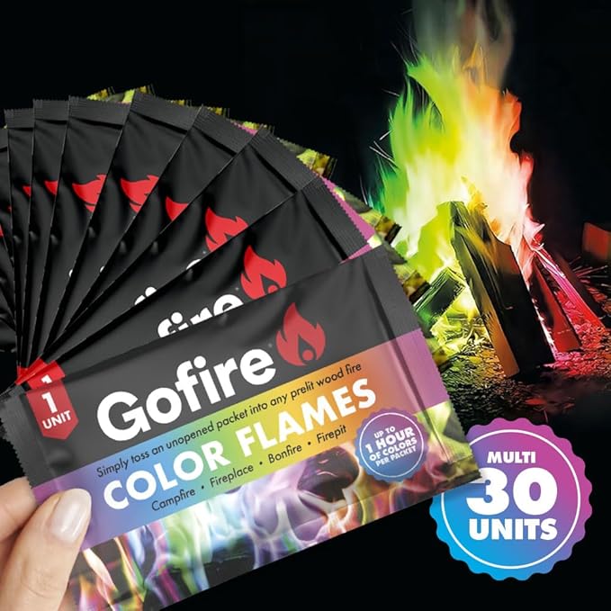 Color Flame Packets - Safe for Indoor & Outdoor Use - 1 Hour Burn for Campfires, Fireplaces, Firepits - No Need to Open Just Drop in - Perfect for Christmas, Birthdays (Multi, 30)
